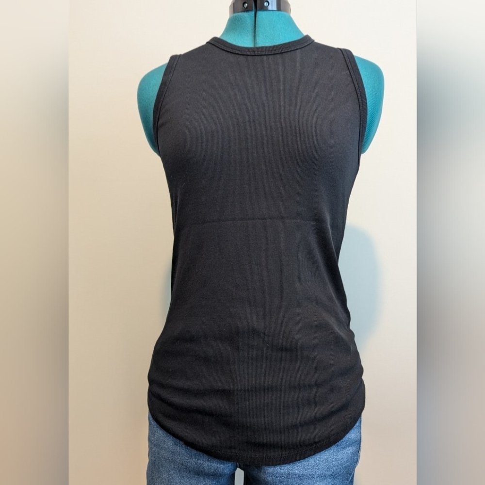 a.n.a womens tank top Large fitted ribbed knit black crew neck stretchy - Picture 1 of 2